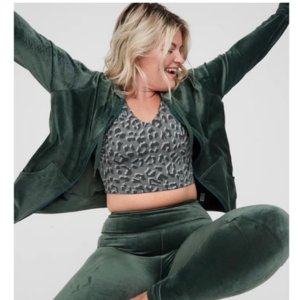 Aerie Party Green Velour Zip Jacket/Hoodie